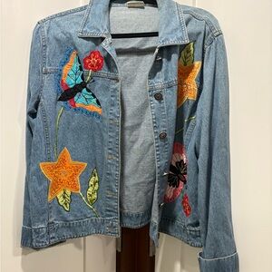 Blue Jean Jacket with Colorful Embroidery